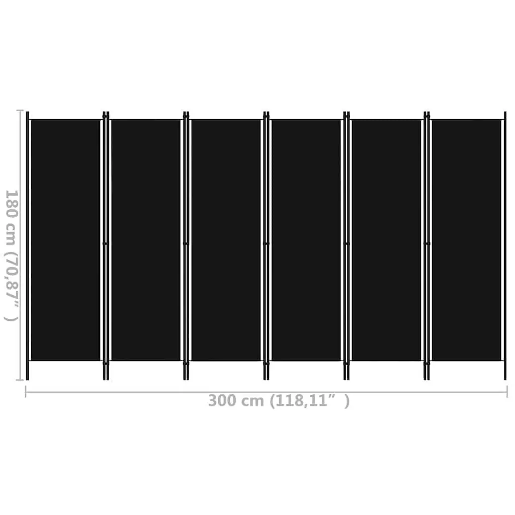 6-Panel Room Divider Freestanding Fabric Privacy Screen Black 300 x 180 cm