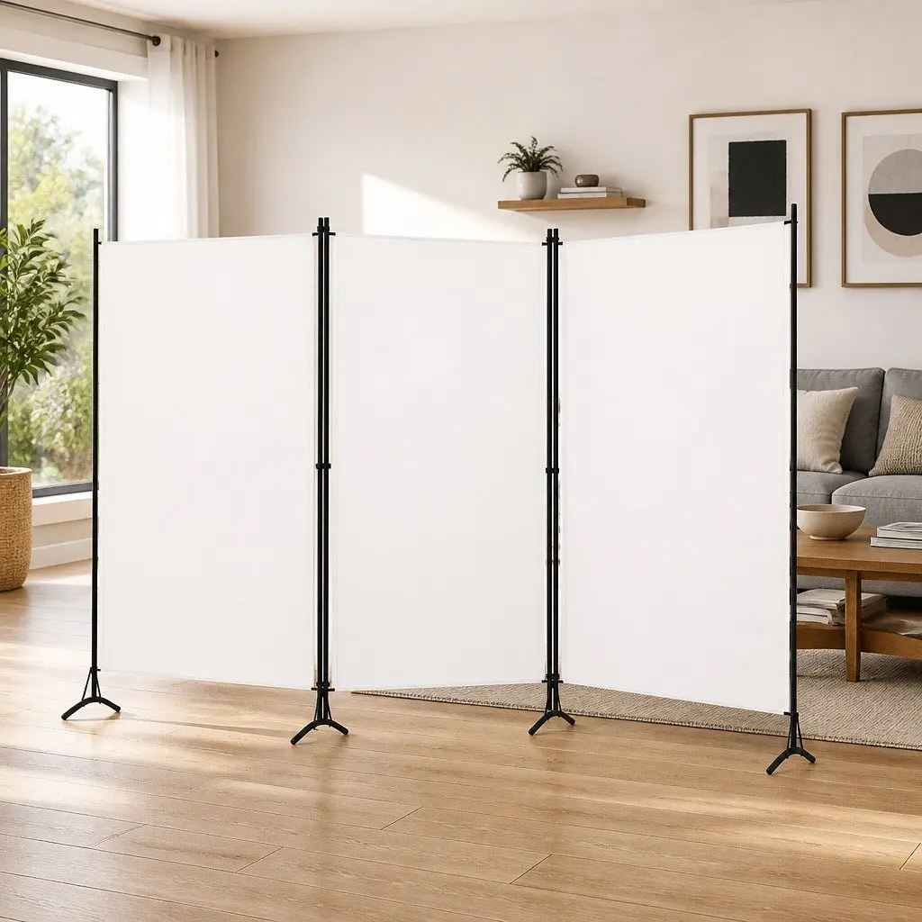 3 Panel Room Divider Fabric White Folding Privacy Screen 260 x 180 cm