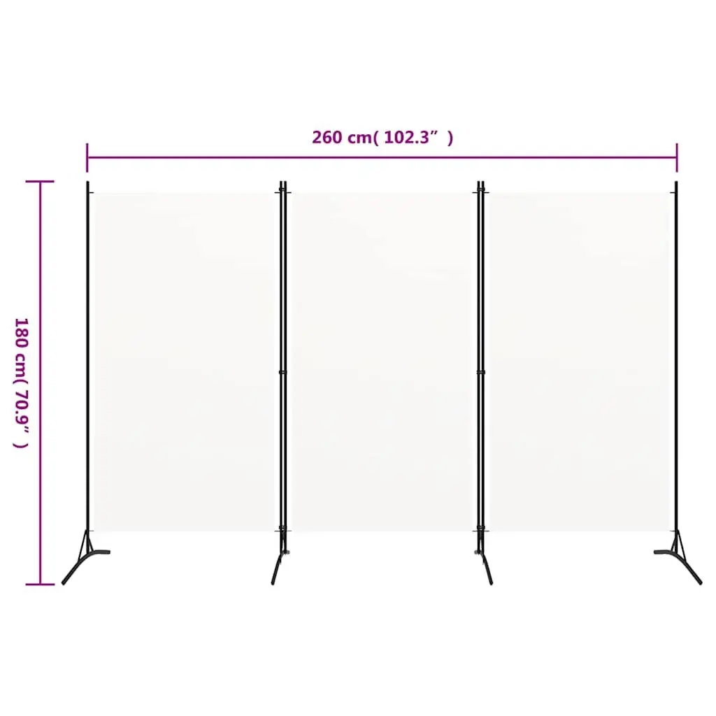 3 Panel Room Divider Fabric White Folding Privacy Screen 260 x 180 cm