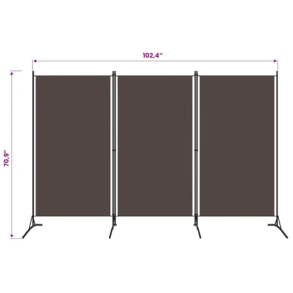 3-Panel Room Divider Fabric 260x180 cm Brown