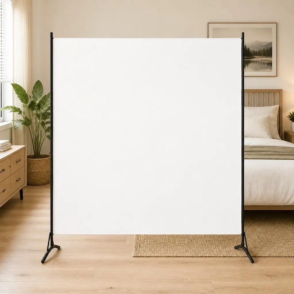 Room Divider Screen 175x180 cm White Fabric Folding Privacy Partition Panel
