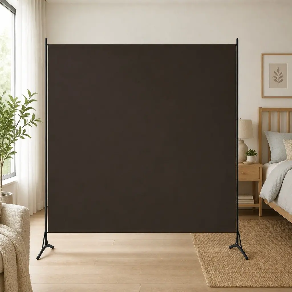 Room Divider Panel Brown Fabric 175x180cm Privacy Folding Freestanding Separator