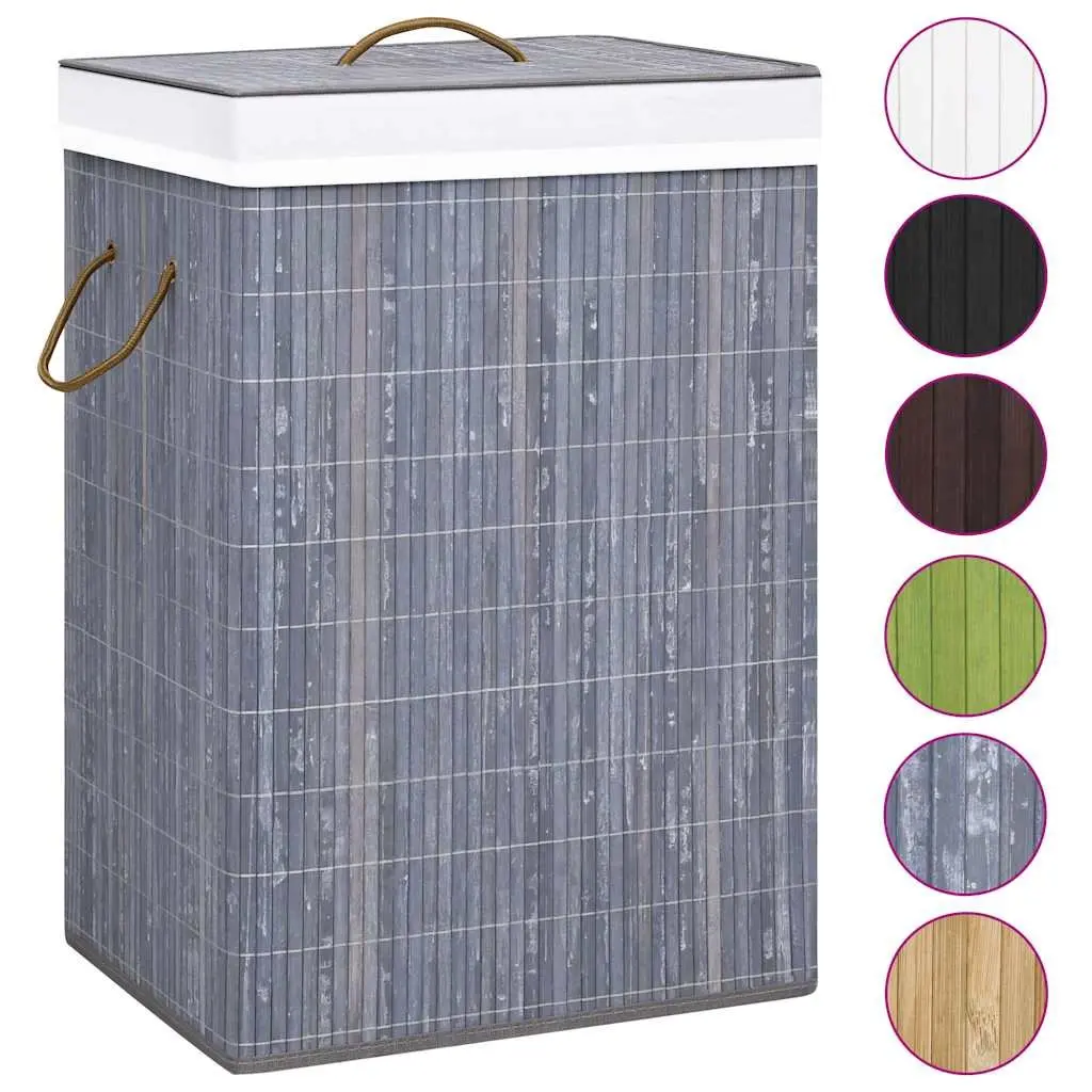 Bamboo Laundry Basket 2 Sections 72L Grey Foldable Hamper Household Storage