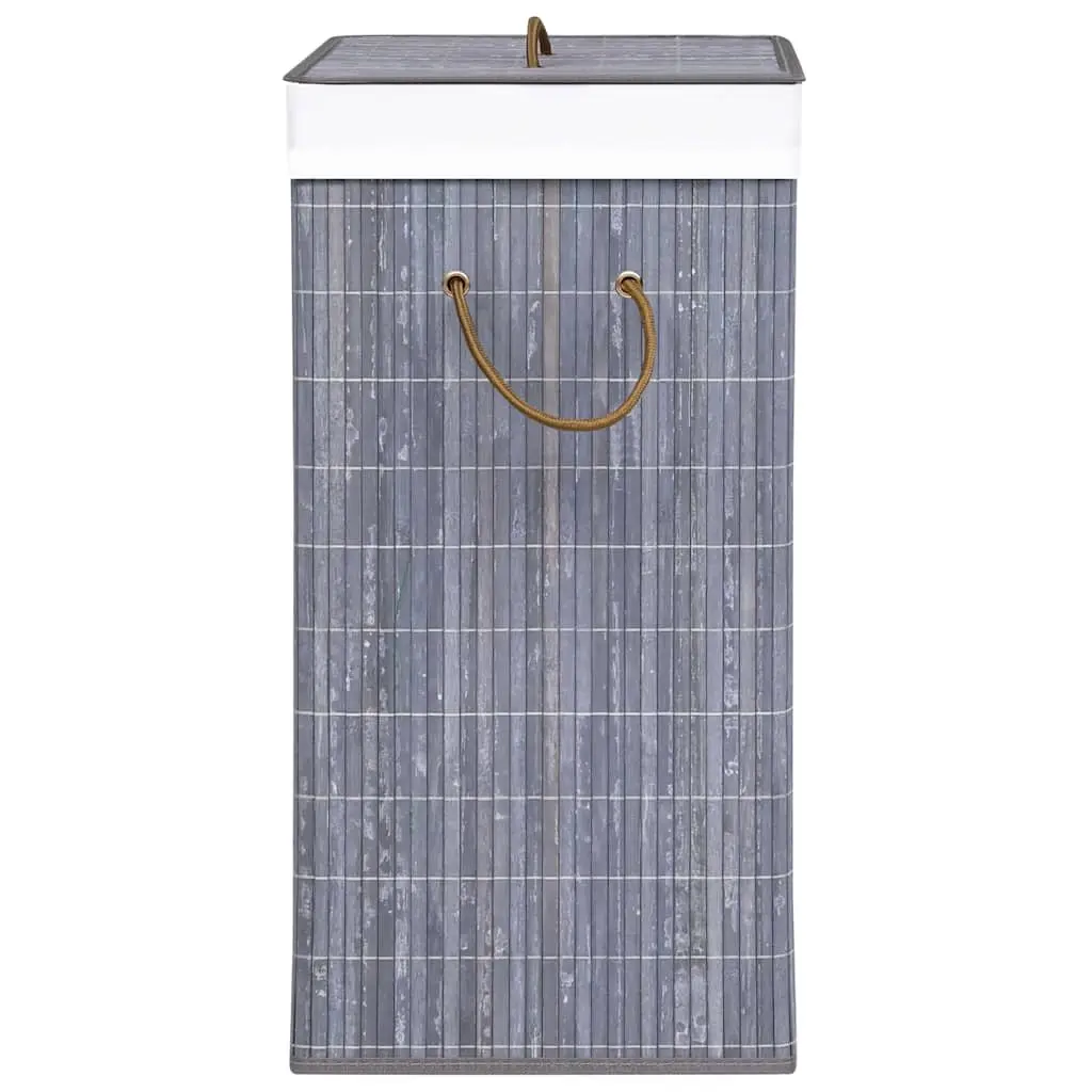 Bamboo Laundry Basket 2 Sections 72L Grey Foldable Hamper Household Storage
