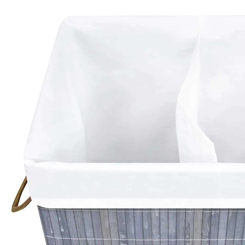 Bamboo Laundry Basket 2 Sections 72L Grey Foldable Hamper Household Storage