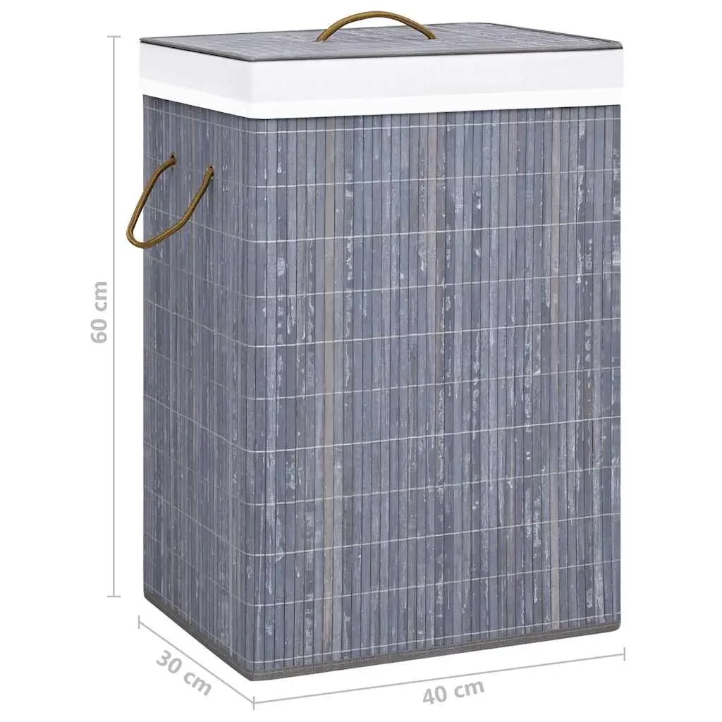 Bamboo Laundry Basket 2 Sections 72L Grey Foldable Hamper Household Storage