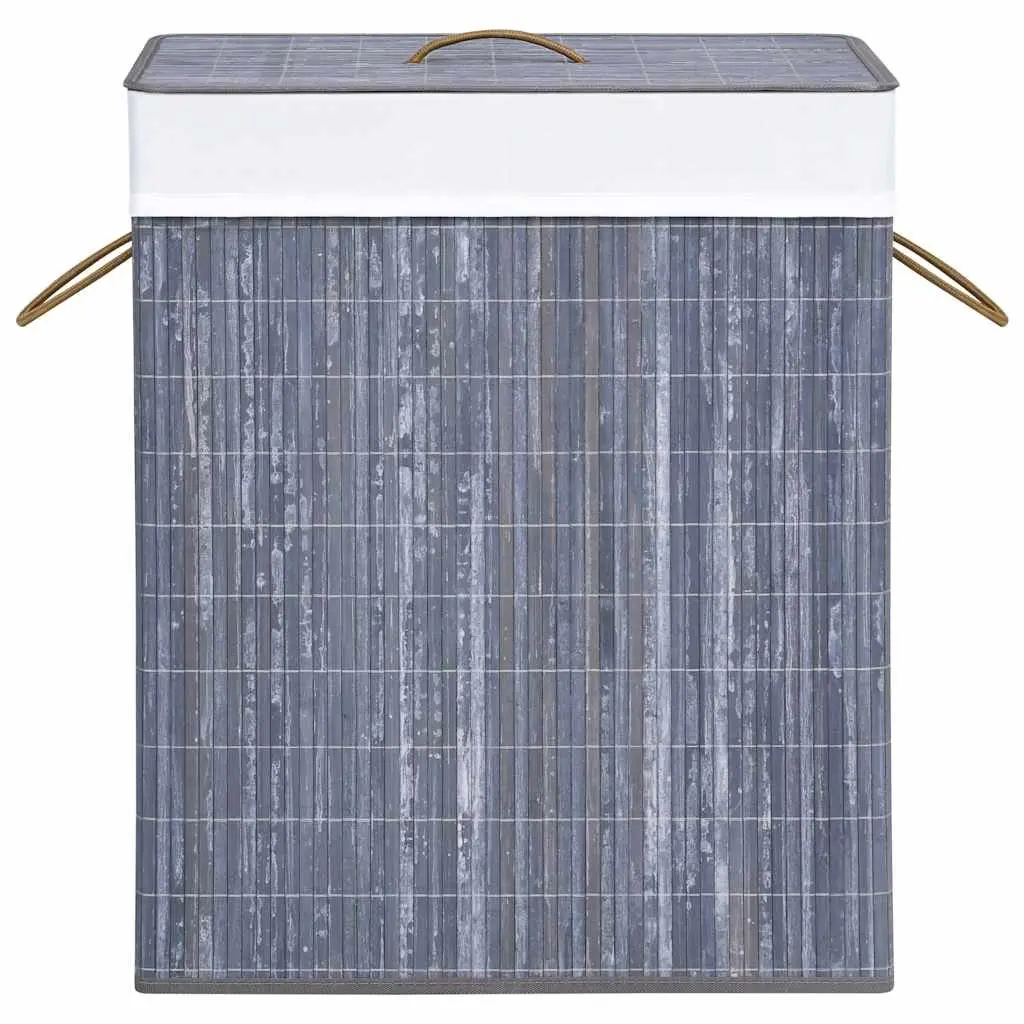 Bamboo Laundry Basket 2 Sections Grey 100L Household Storage Hamper Removable