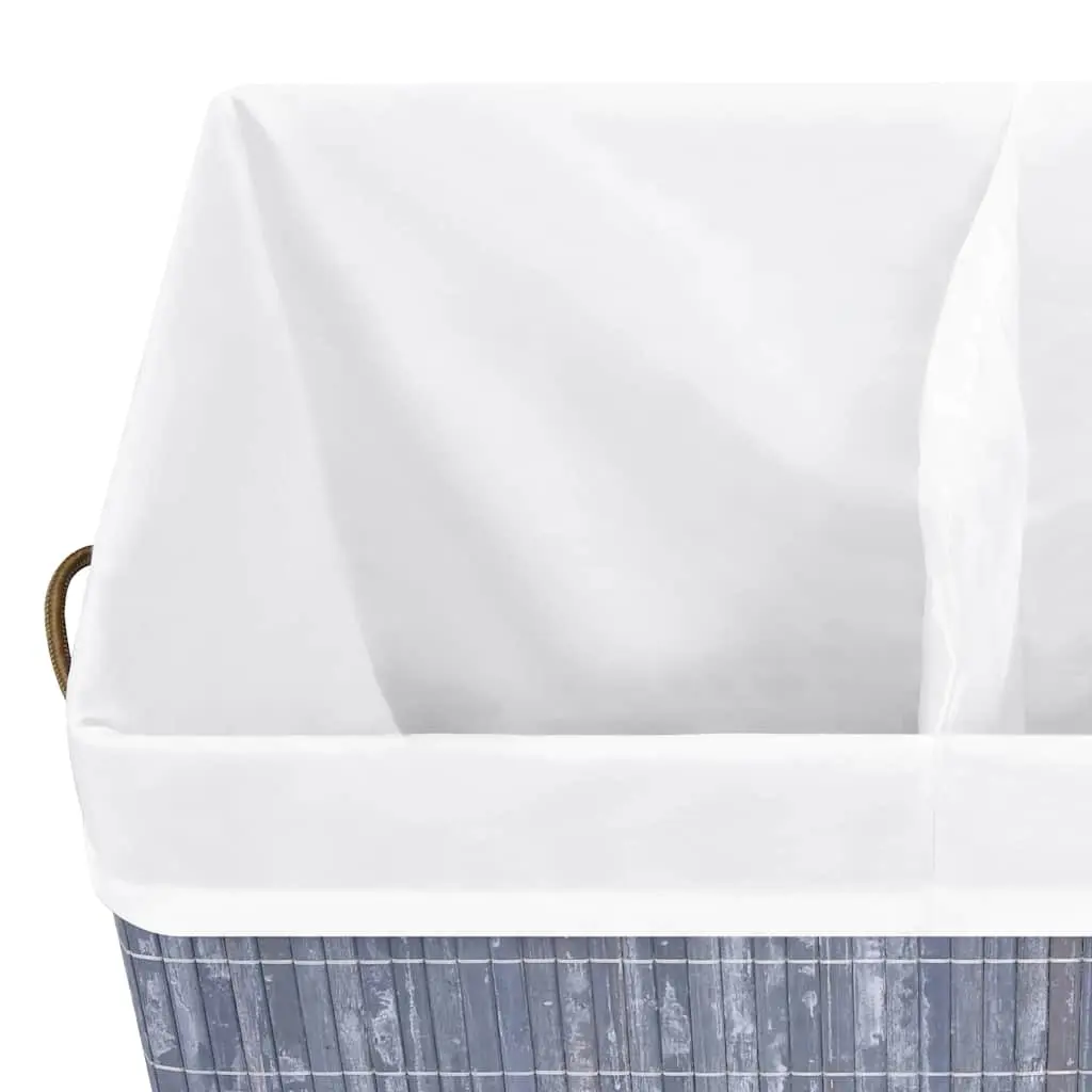 Bamboo Laundry Basket 2 Sections Grey 100L Household Storage Hamper Removable