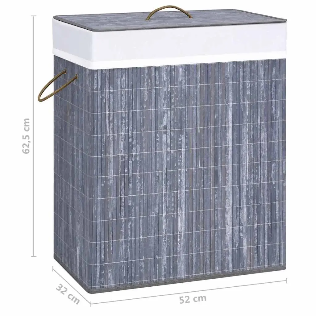 Bamboo Laundry Basket 2 Sections Grey 100L Household Storage Hamper Removable