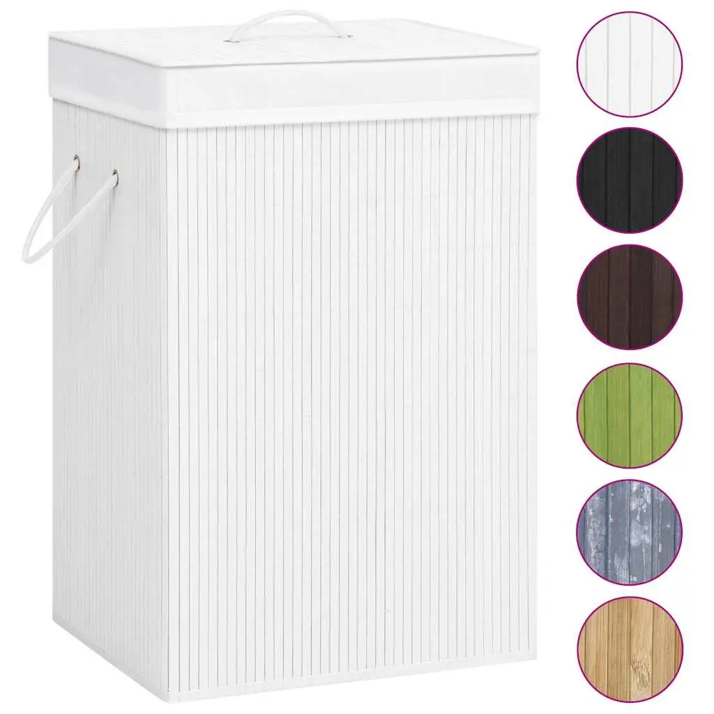 Bamboo Laundry Basket 72 Litres White Two Sections Removable Fabric Liner for Household Storage