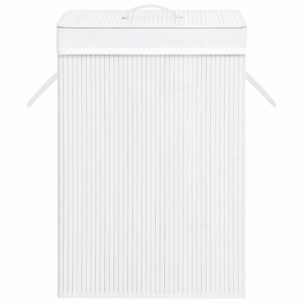 Bamboo Laundry Basket 72 Litres White Two Sections Removable Fabric Liner for Household Storage