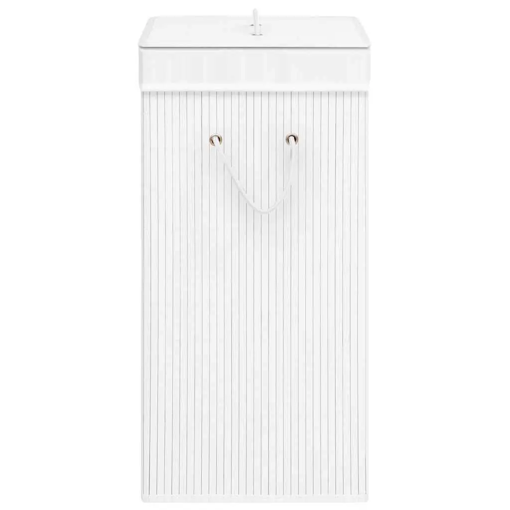 Bamboo Laundry Basket 72 Litres White Two Sections Removable Fabric Liner for Household Storage