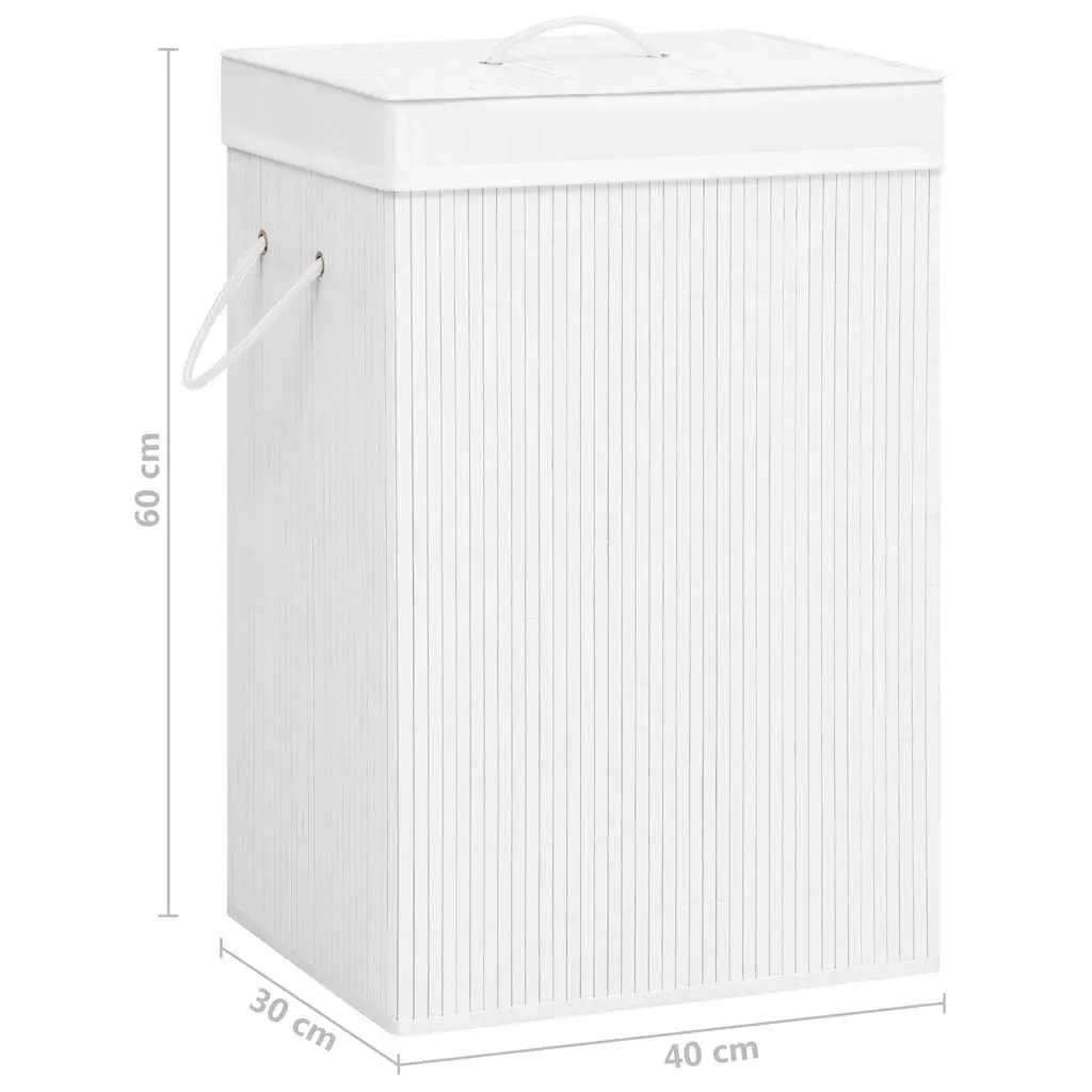 Bamboo Laundry Basket 72 Litres White Two Sections Removable Fabric Liner for Household Storage
