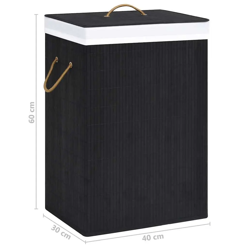 Bamboo Laundry Hamper Foldable Black 72L 2 Compartments with Removable Liner and Handles for Home Storage