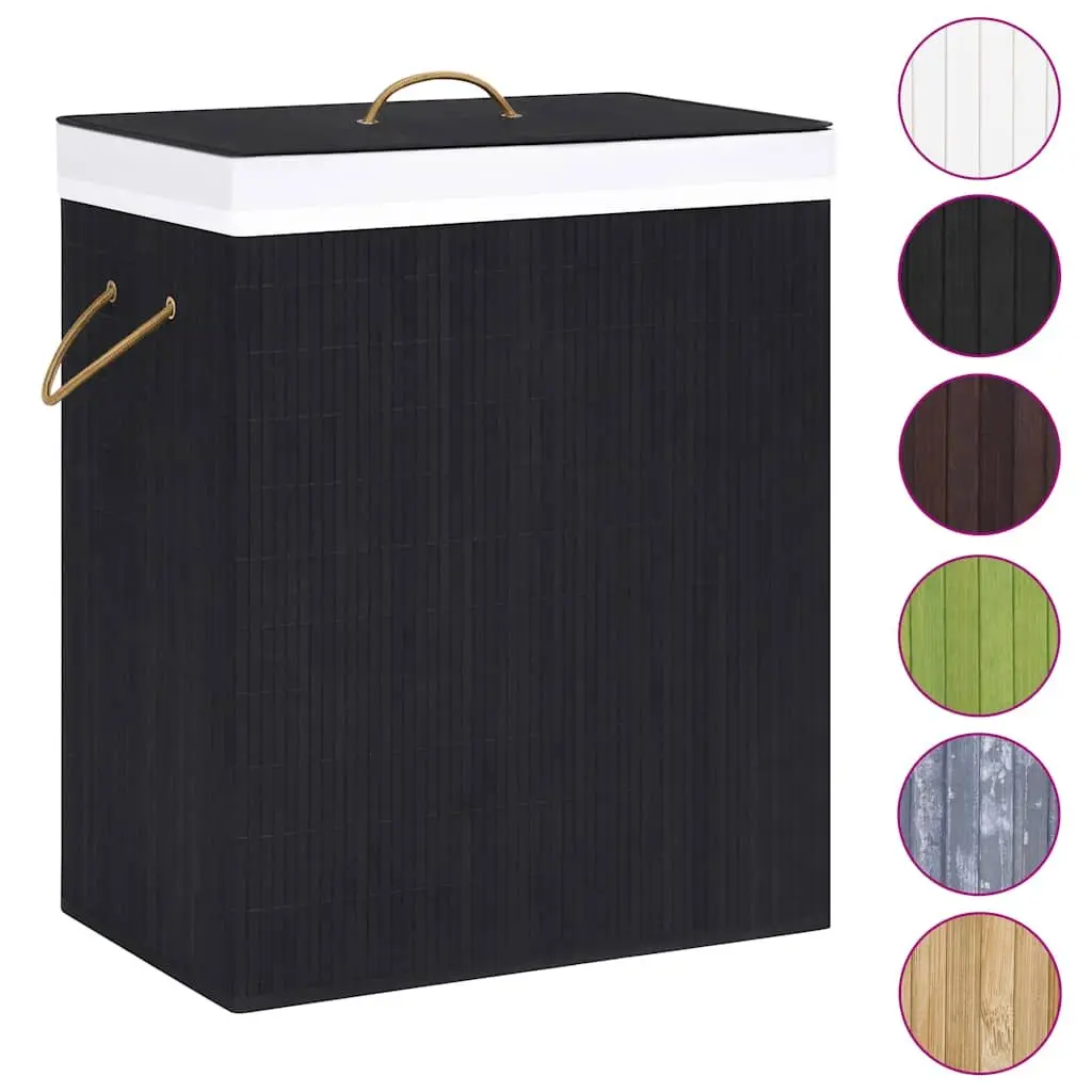 Bamboo Laundry Basket 2 Sections Black Removable Liner Handles Storage Organiser