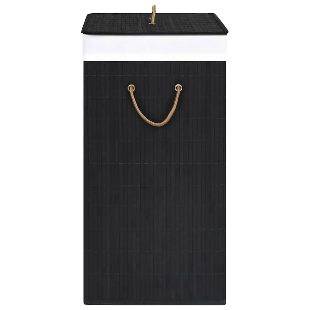 Bamboo Laundry Basket 2 Sections Black Removable Liner Handles Storage Organiser