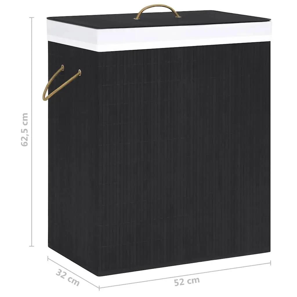 Bamboo Laundry Basket 2 Sections Black Removable Liner Handles Storage Organiser