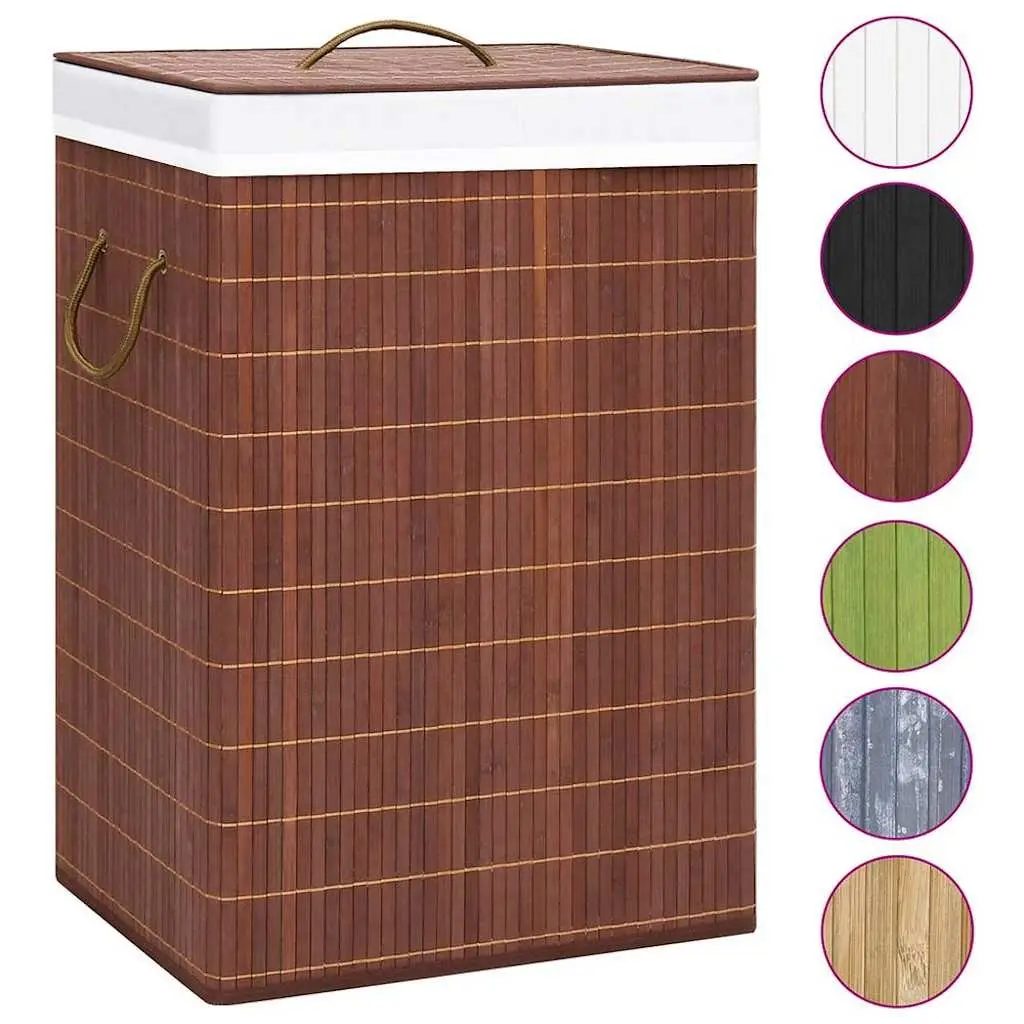 Foldable Bamboo Hamper Brown 72L with Handles 2 Sections Laundry Basket