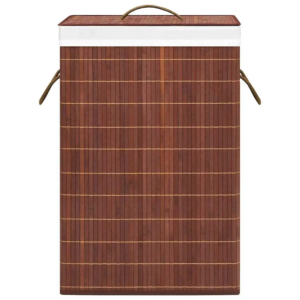 Foldable Bamboo Hamper Brown 72L with Handles 2 Sections Laundry Basket