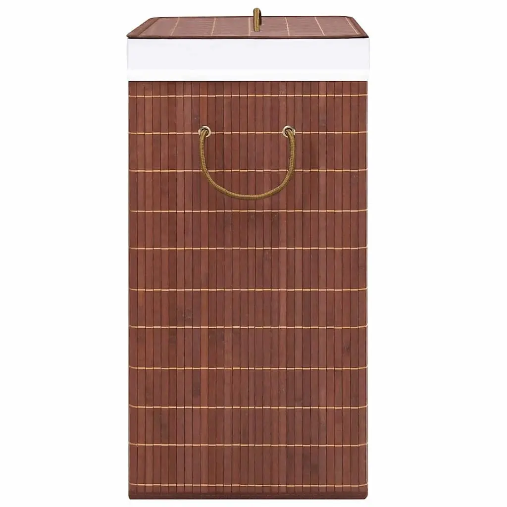 Foldable Bamboo Hamper Brown 72L with Handles 2 Sections Laundry Basket