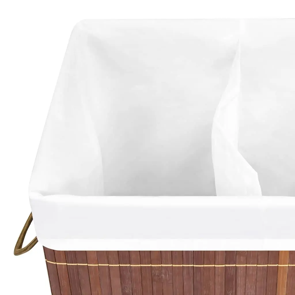 Foldable Bamboo Hamper Brown 72L with Handles 2 Sections Laundry Basket