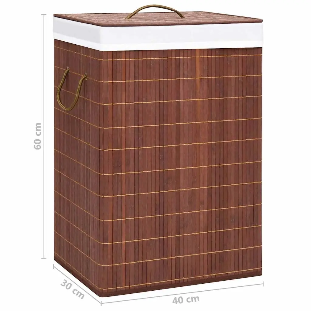 Foldable Bamboo Hamper Brown 72L with Handles 2 Sections Laundry Basket