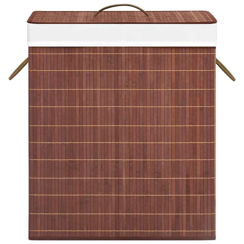 Brown Bamboo Laundry Basket 2 Sections Foldable Household Organiser with Dual Handles