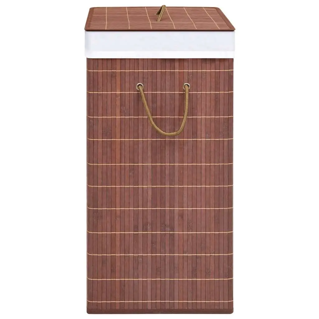 Brown Bamboo Laundry Basket 2 Sections Foldable Household Organiser with Dual Handles