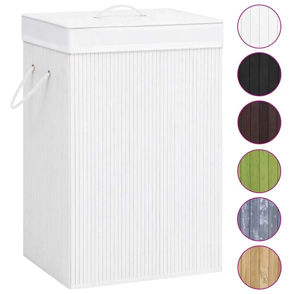 Bamboo Laundry Basket Single Section Removable Liner White