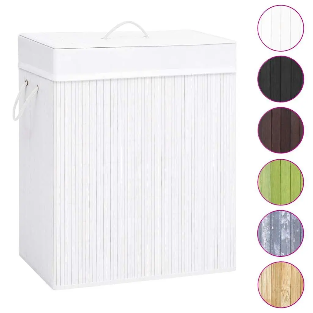 Bamboo Laundry Basket Single Section White 83L Hamper with Handles Storage
