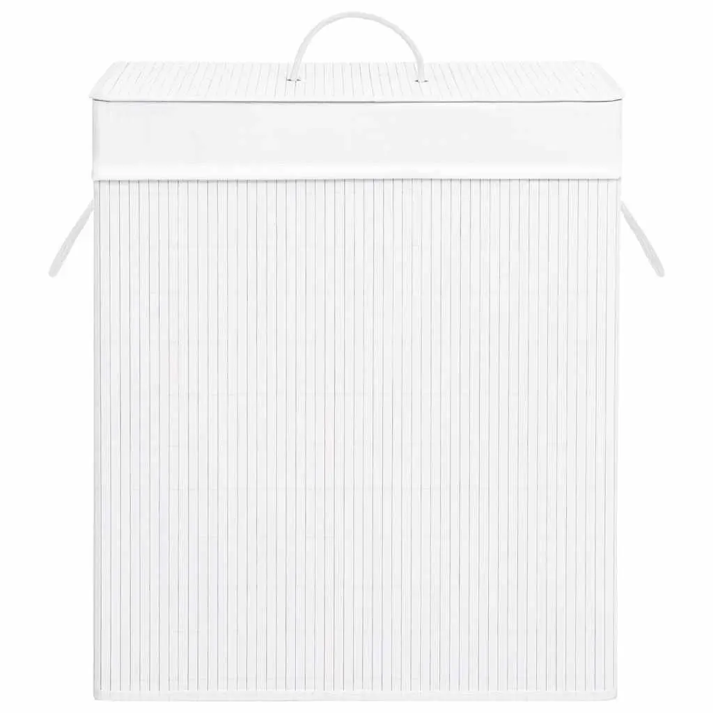 Bamboo Laundry Basket Single Section White 83L Hamper with Handles Storage
