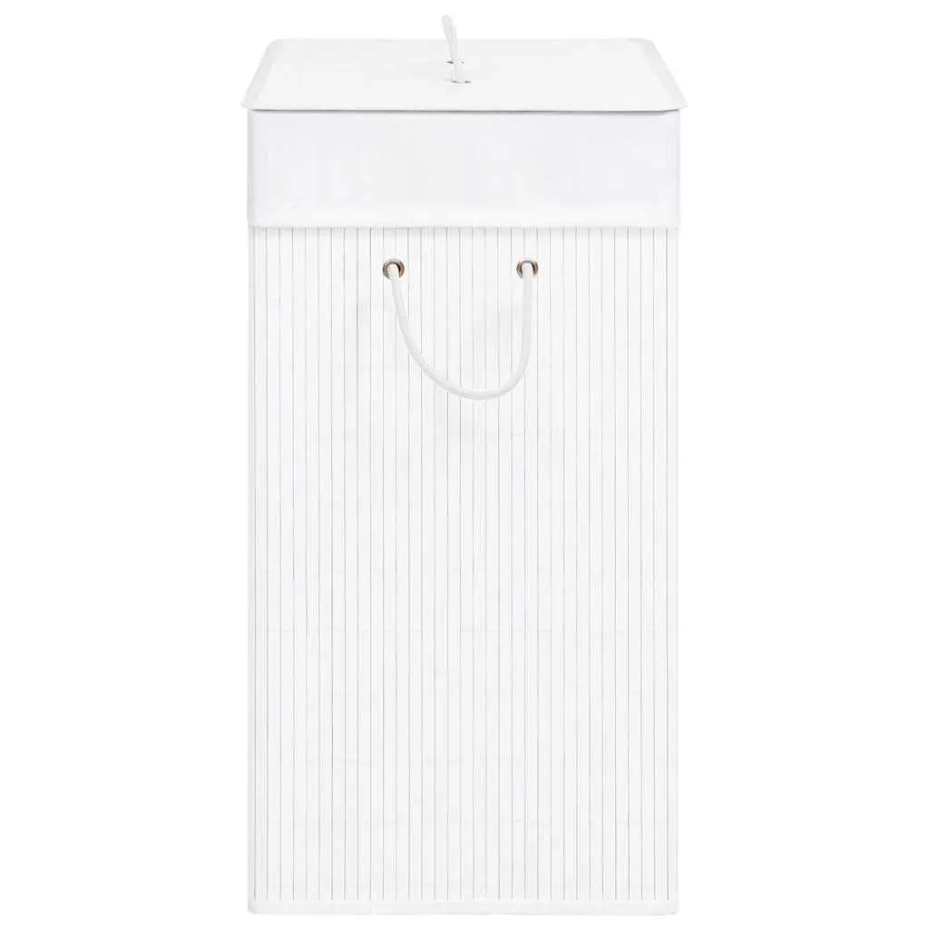 Bamboo Laundry Basket Single Section White 83L Hamper with Handles Storage