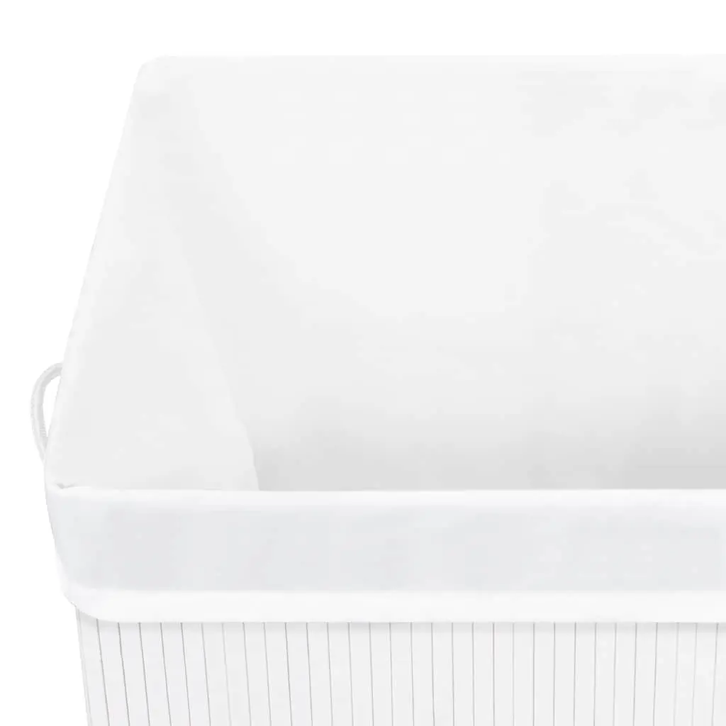 Bamboo Laundry Basket Single Section White 83L Hamper with Handles Storage