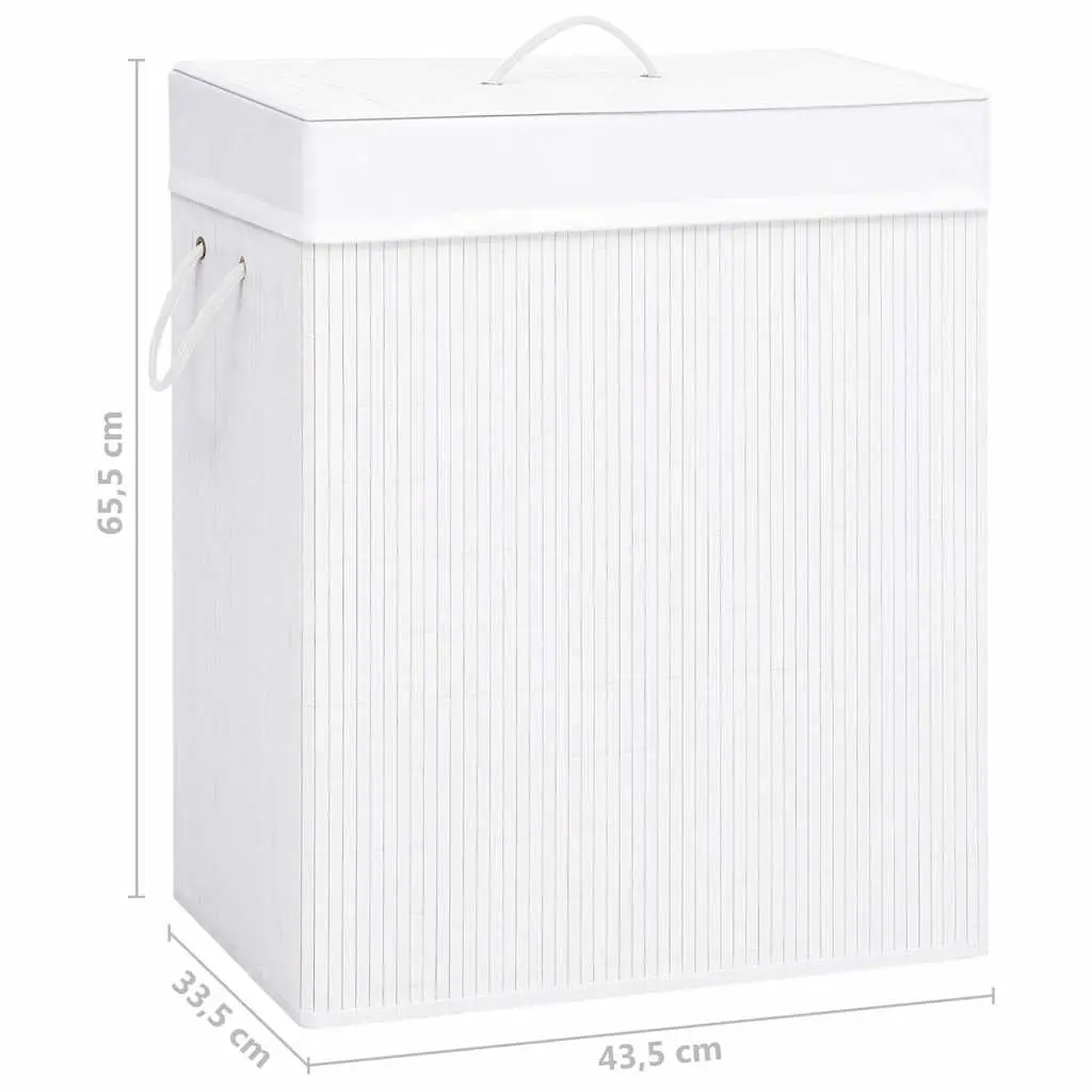 Bamboo Laundry Basket Single Section White 83L Hamper with Handles Storage