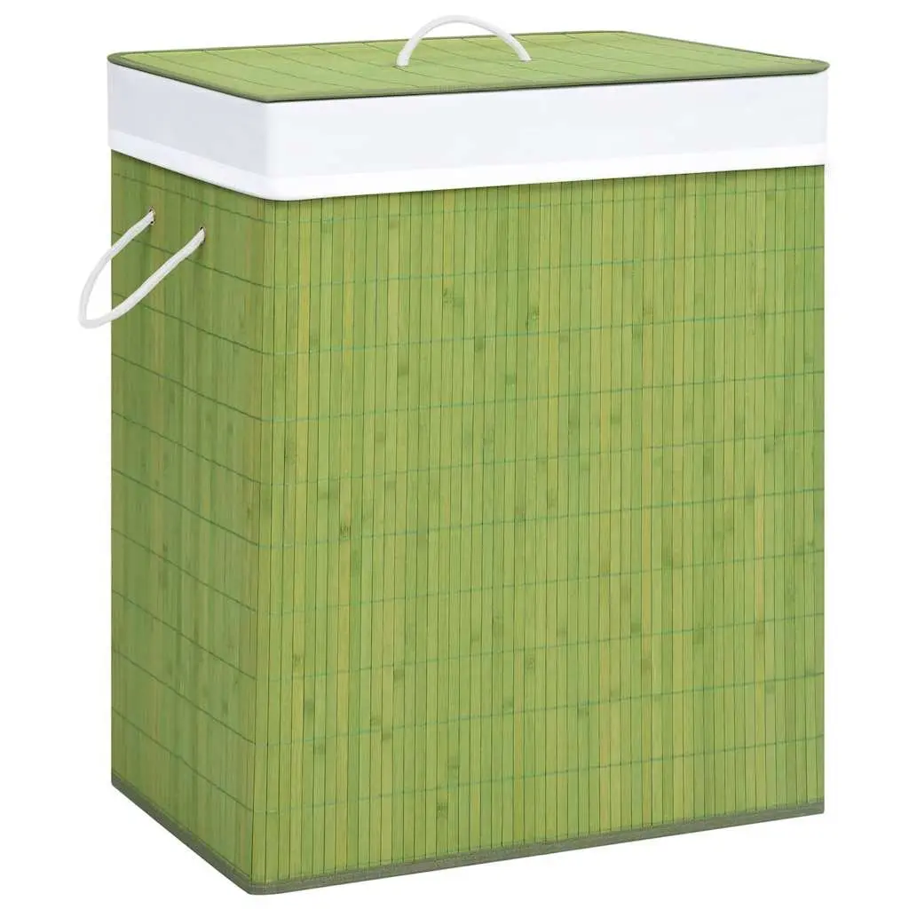 Bamboo Storage Hamper Green Single Section Collapsible Laundry Basket with Removable Liner for Household Organisation