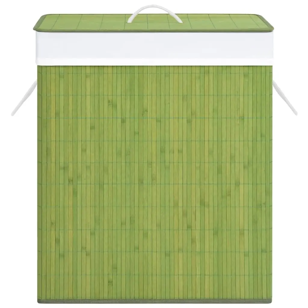 Bamboo Storage Hamper Green Single Section Collapsible Laundry Basket with Removable Liner for Household Organisation