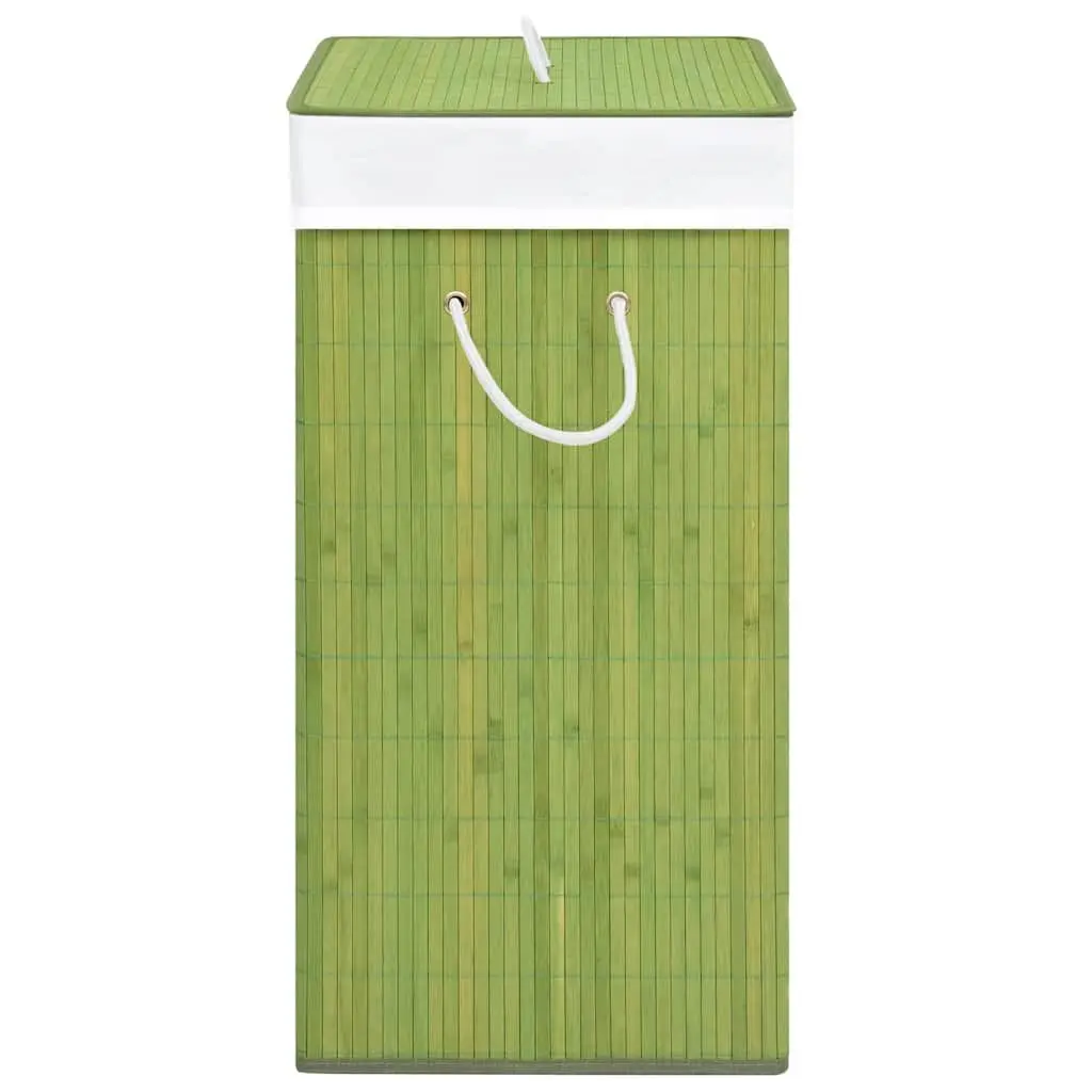 Bamboo Storage Hamper Green Single Section Collapsible Laundry Basket with Removable Liner for Household Organisation