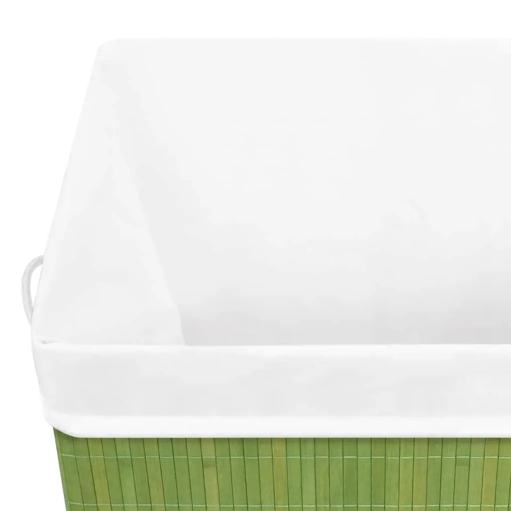 Bamboo Storage Hamper Green Single Section Collapsible Laundry Basket with Removable Liner for Household Organisation