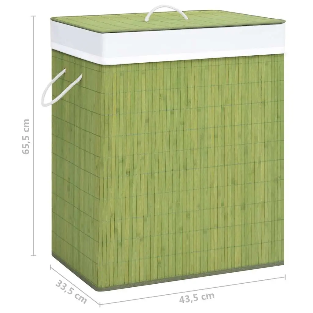 Bamboo Storage Hamper Green Single Section Collapsible Laundry Basket with Removable Liner for Household Organisation