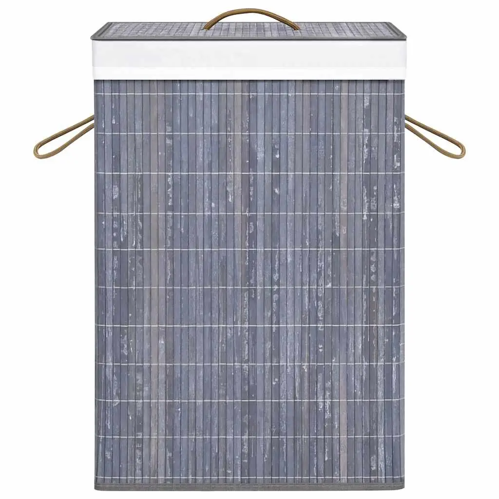 Bamboo Laundry Basket Grey Woven Fabric Liner Single Section with Handles