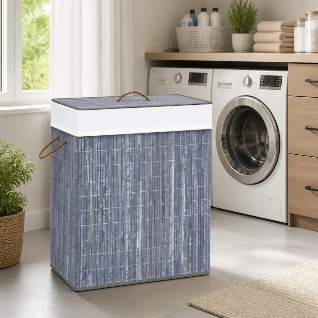 Grey Bamboo Laundry Basket 83L