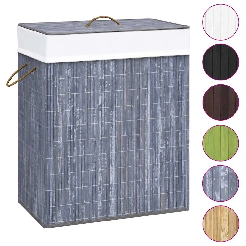 Bamboo Laundry Basket Grey 83L Single Compartment with Removable Liner and Handles for Home Storage