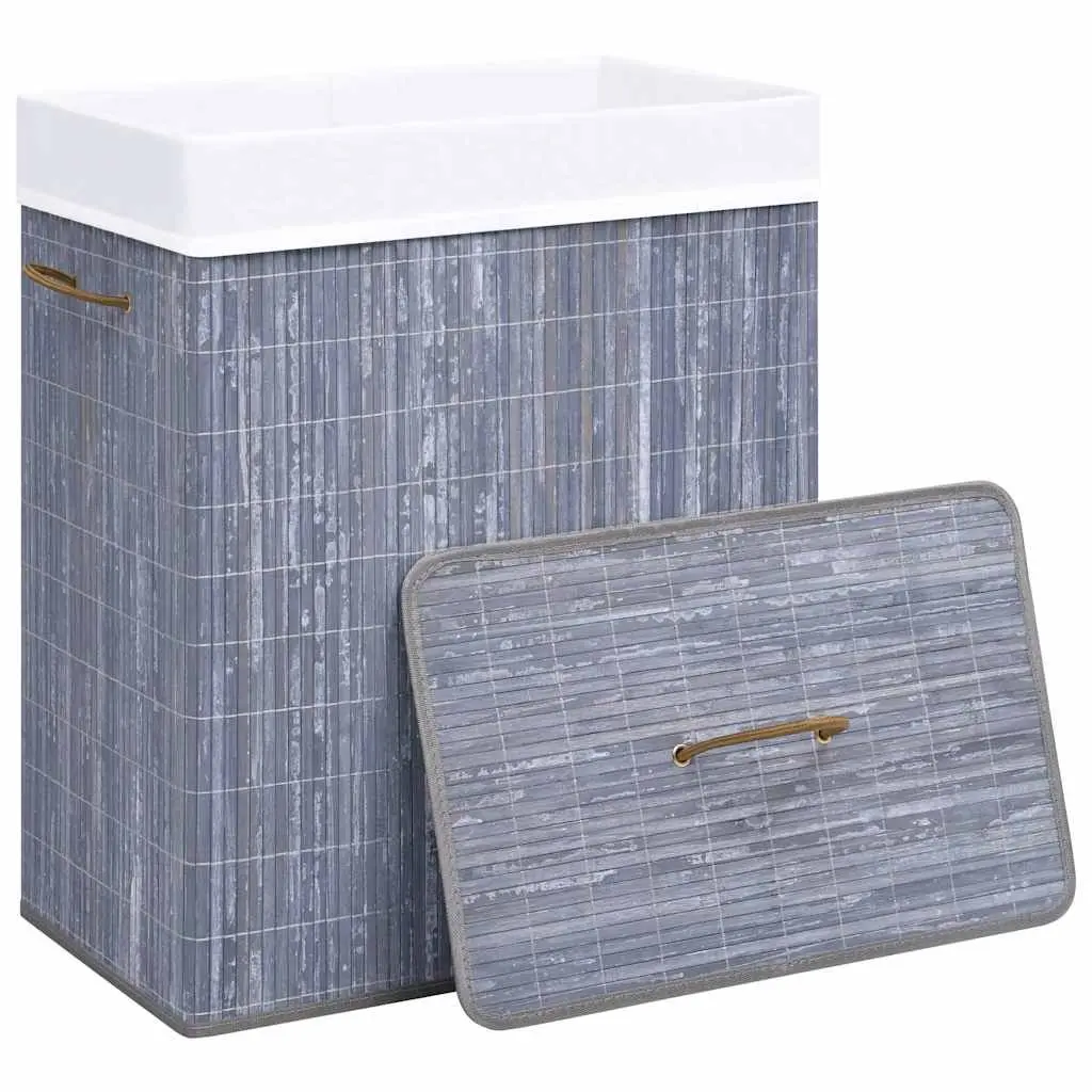 Bamboo Laundry Basket Grey 83L Single Compartment with Removable Liner and Handles for Home Storage