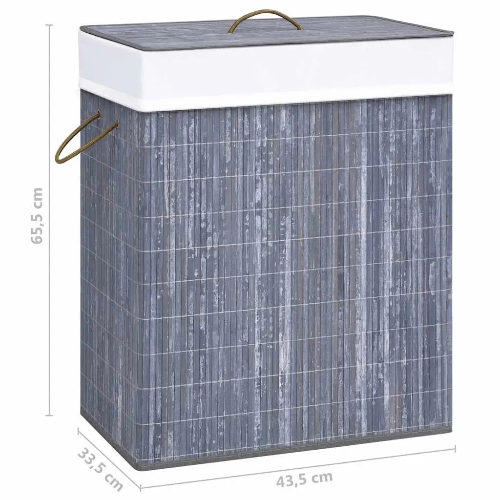 Bamboo Laundry Basket Grey 83L Single Compartment with Removable Liner and Handles for Home Storage