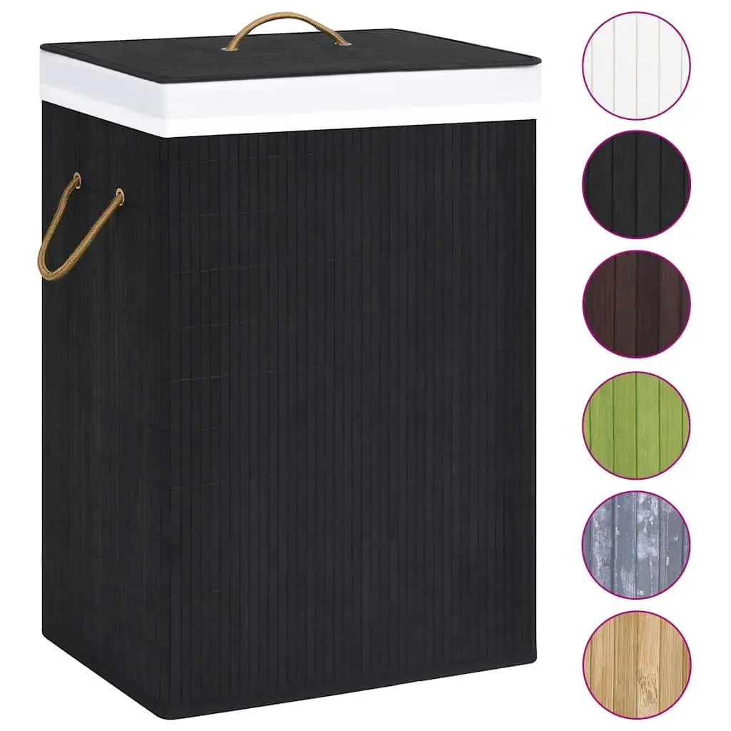 Bamboo Black Laundry Hamper Single Section with Removable Fabric Liner and Handles for Household Storage and Organization