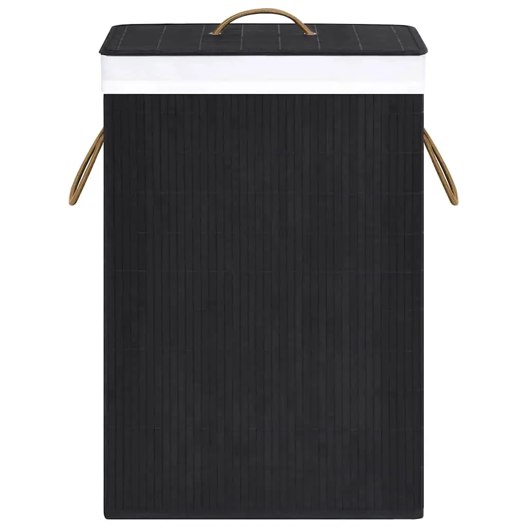 Bamboo Black Laundry Hamper Single Section with Removable Fabric Liner and Handles for Household Storage and Organization