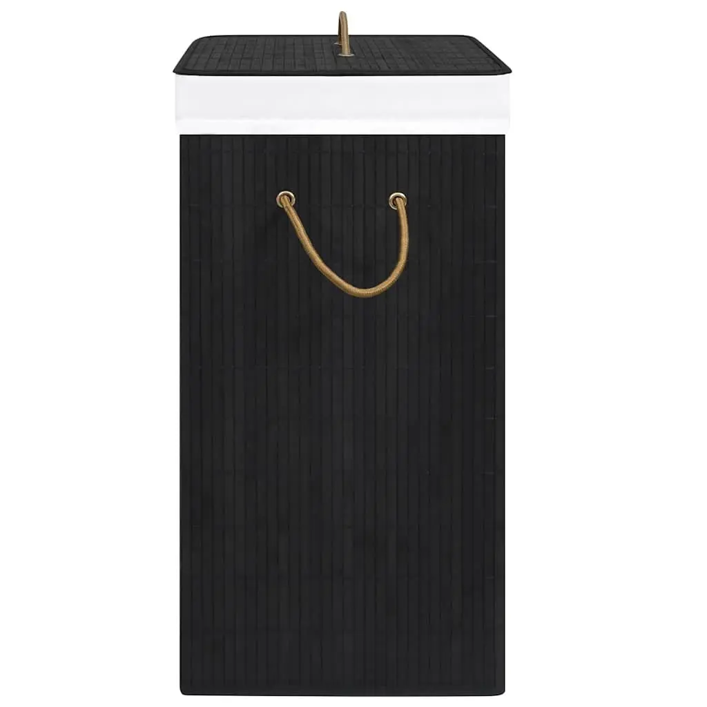 Bamboo Black Laundry Hamper Single Section with Removable Fabric Liner and Handles for Household Storage and Organization