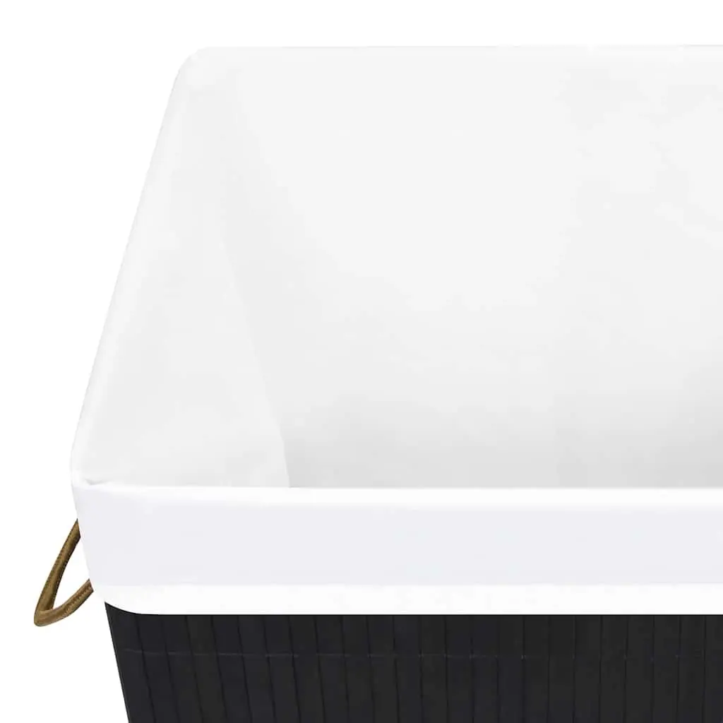 Bamboo Black Laundry Hamper Single Section with Removable Fabric Liner and Handles for Household Storage and Organization