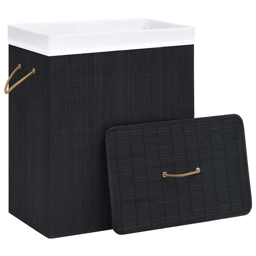 Bamboo Laundry Basket Single Section 83L Black