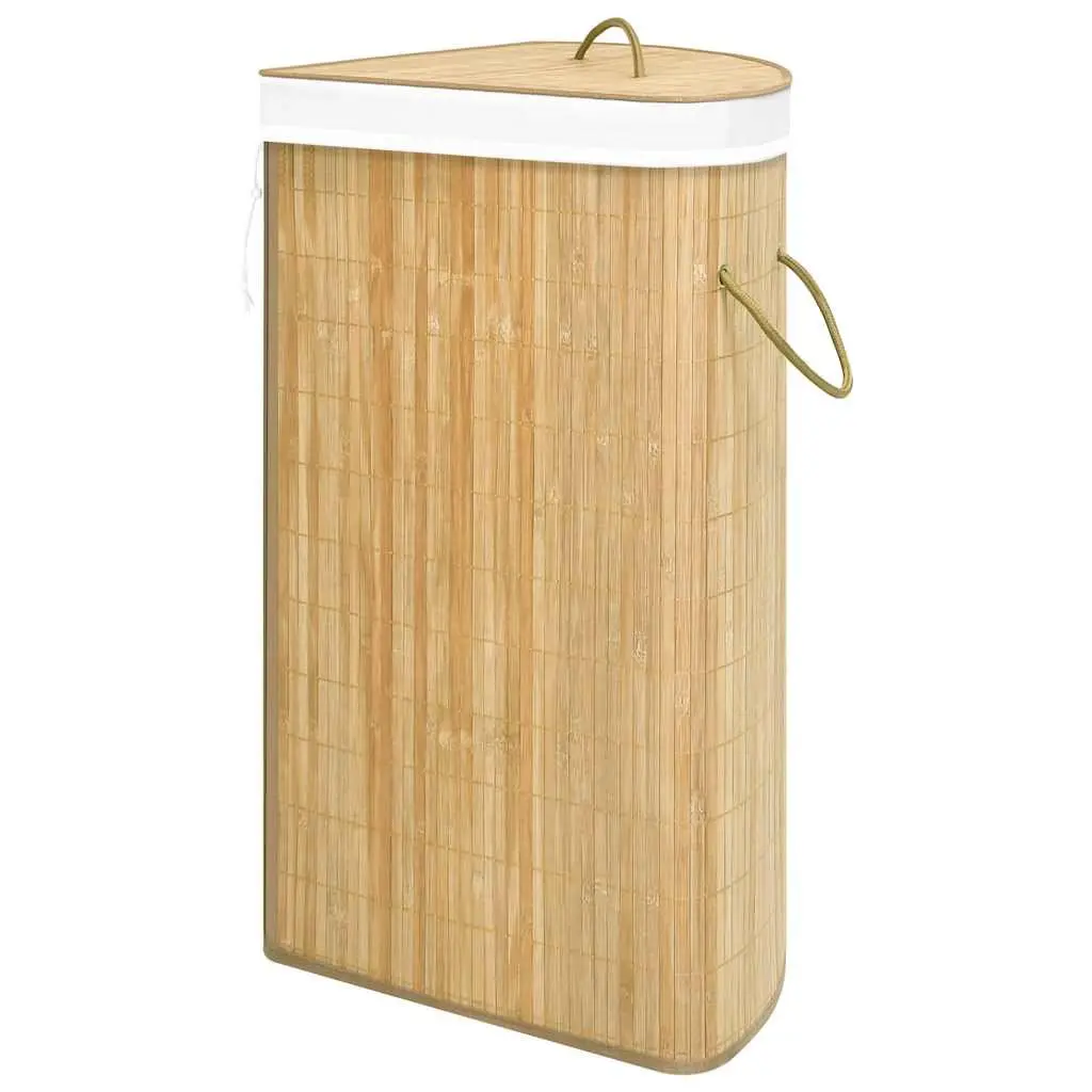 Bamboo Corner Laundry Basket 60L Brown Household Storage Hamper Removable Liner